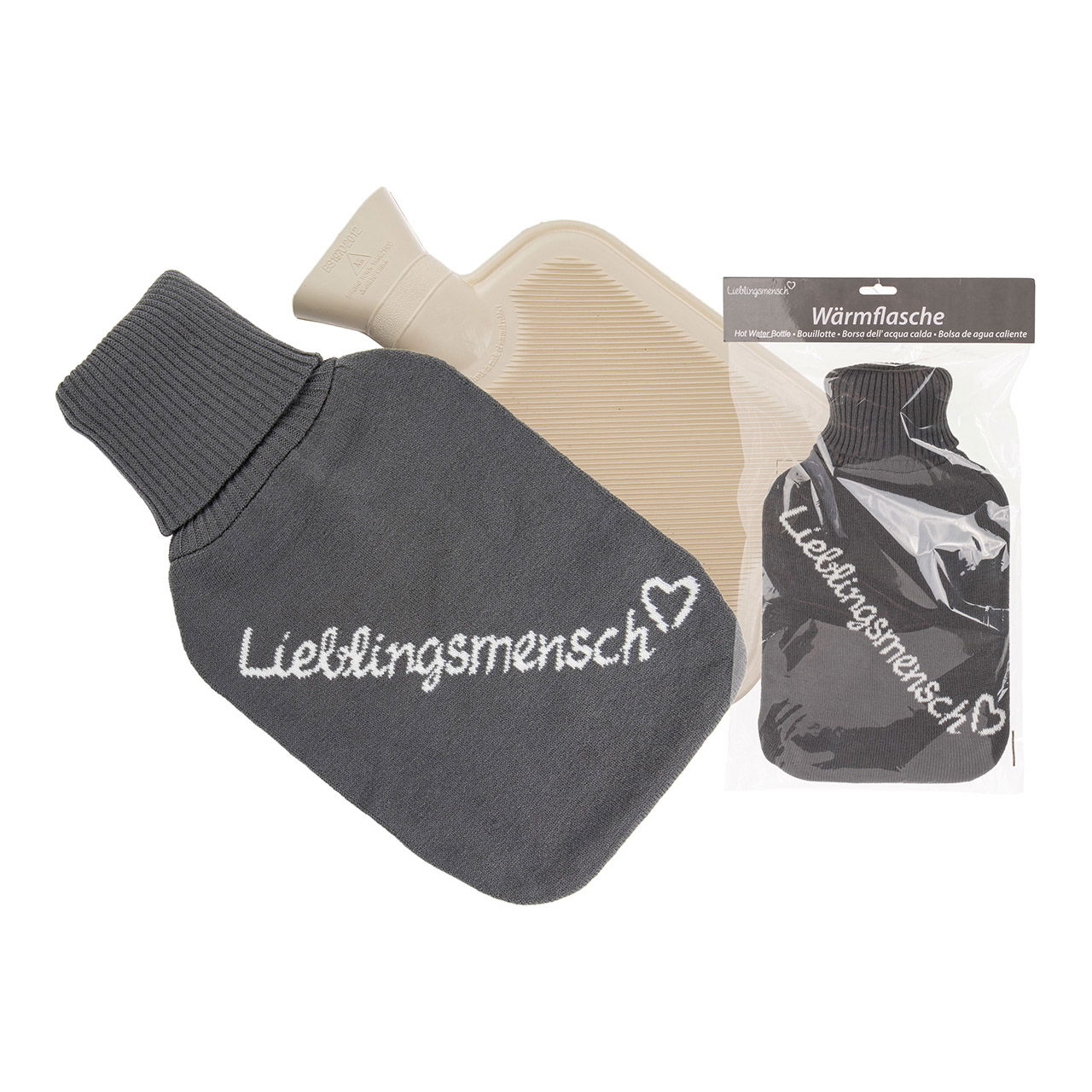 Hot water bottle, favorite person, 2 L, with polyester cover, grey (W/H/D) 18x34x3cm Hot water bottle, favorite person, 2 L, with polyester cover, grey (W/H/D) 18x34x3cm