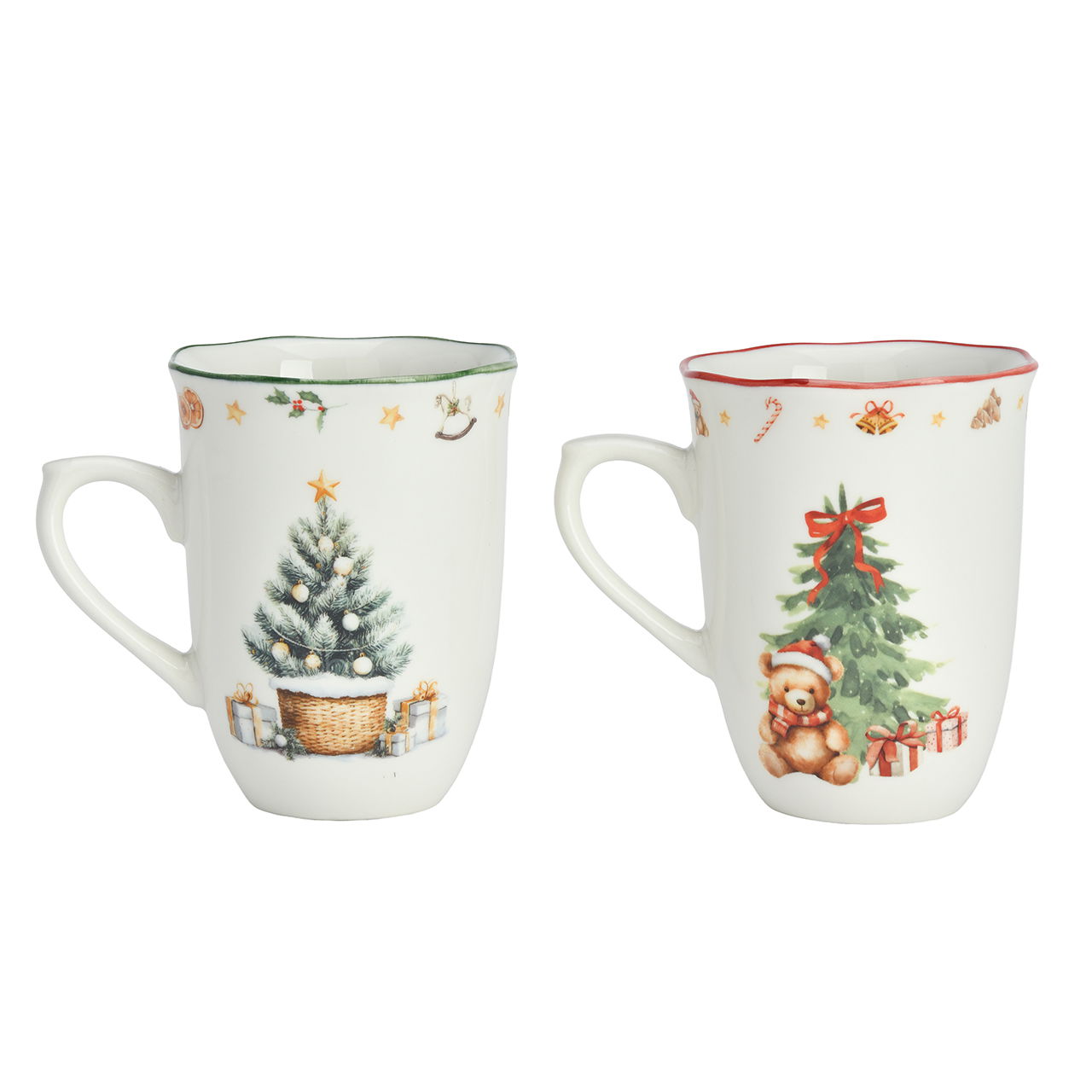 Becher Weihnachts Dekor aus Porzellan Rot 2-fach sortiert (B/H/T) 12x11x8.5cm 320ml Pokal