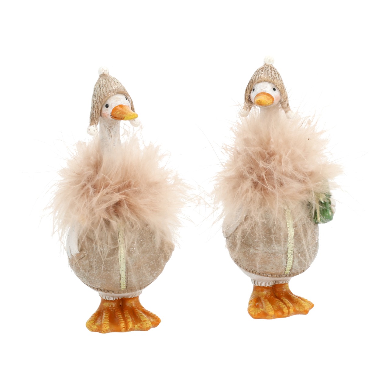Huhn Figur, Schnabel orange, Federig, Beige Outfit, Stofffigur