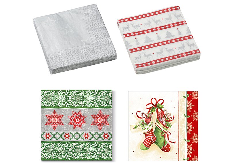 Serviettes Décor Elan de Noël paquet de 20 3 plis 33x33cm en papier/carton multicolore