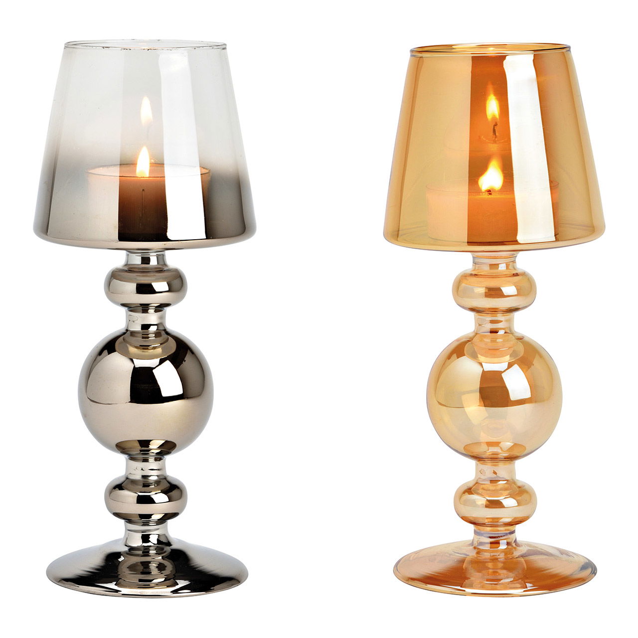 Candle holder made of glass cognac, anthracite 2-fold, (W/H/D) 10x24x10cm Candle holder made of glass cognac, anthracite 2-fold, (W/H/D) 10x24x10cm