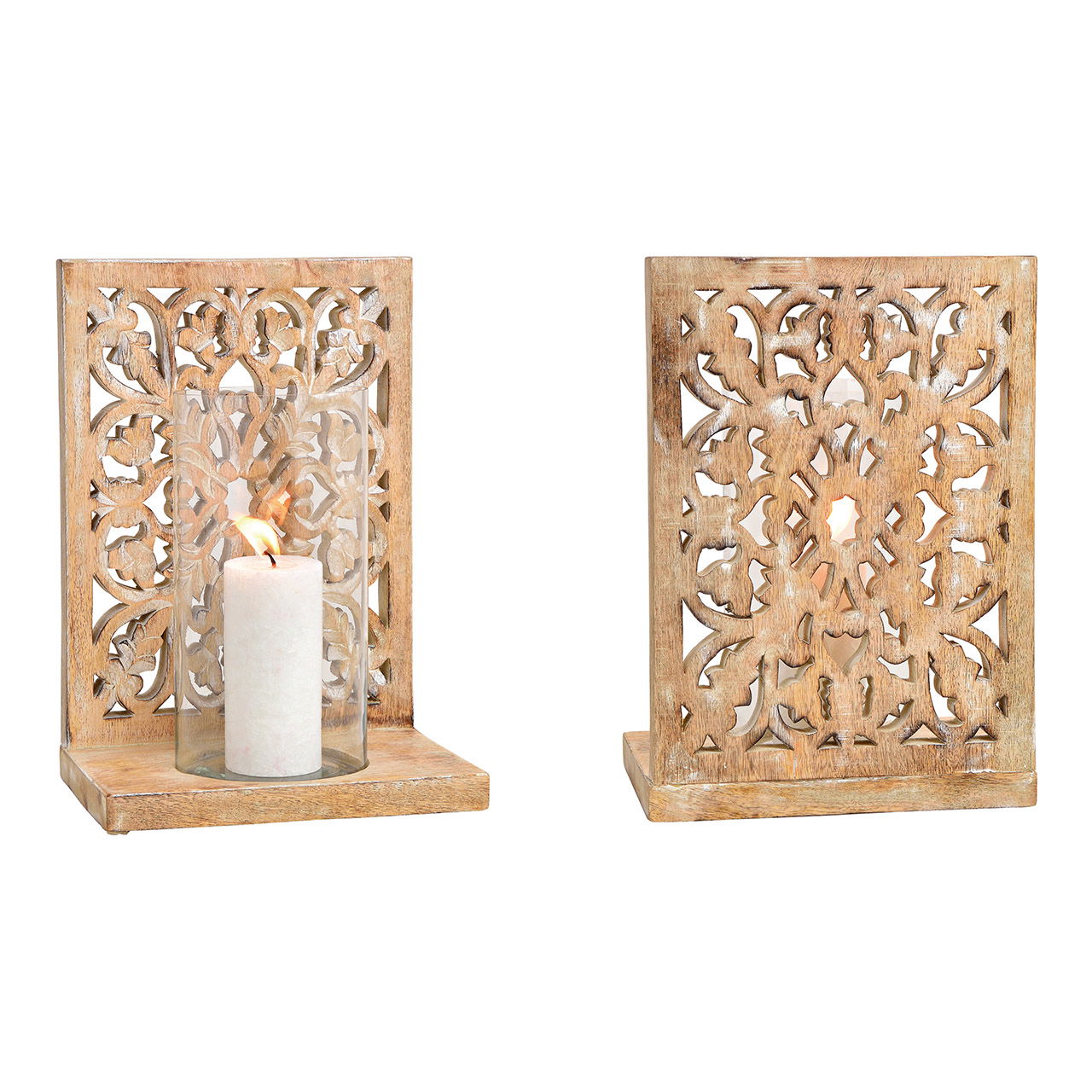 Lanterna floreale, in legno di mango, vetro naturale (L/H/D) 24x35x17cm Lanterna floreale, in legno di mango, vetro naturale (L/H/D) 24x35x17cm