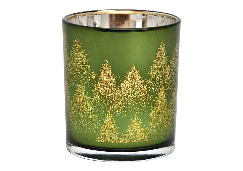Windlicht Winterwald Dekor aus Glas grün (B/H/T) 9x10x9cm