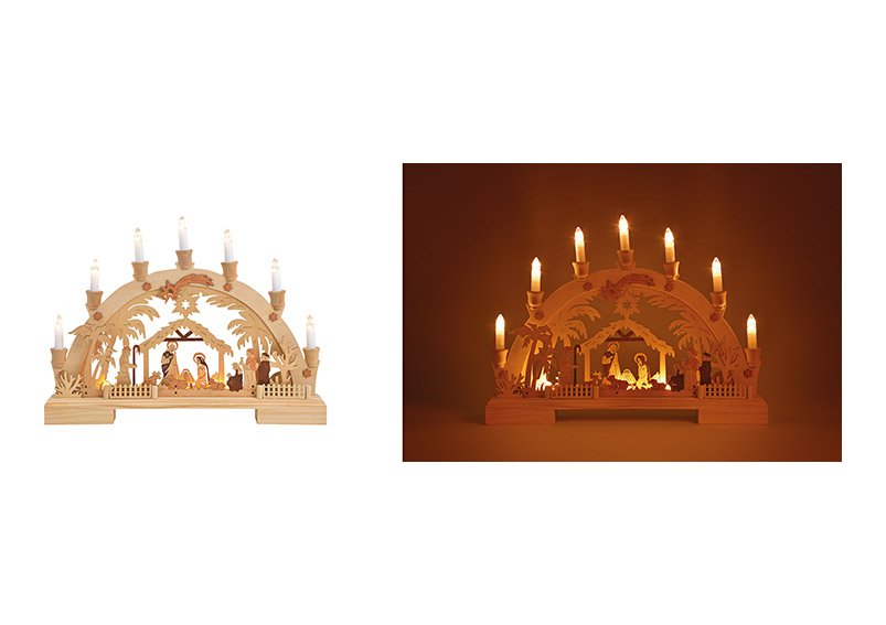 Light arch nativity scene, 7 led made of wood (w / h / d) 45x33x6cm