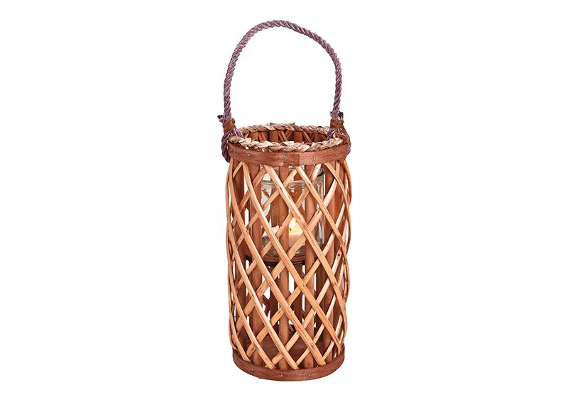 Lantern wickerwork with lantern glass made of natural material cognac (w / h / d) 15x31x15cm