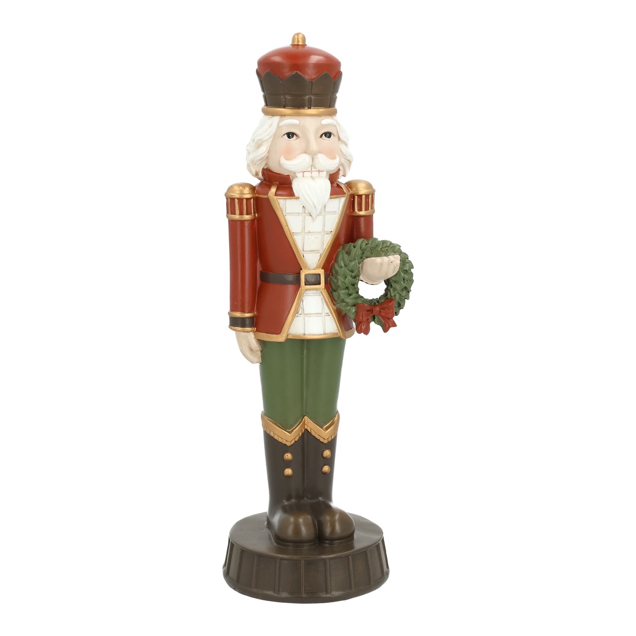 Nussknacker König mit Kranz aus Poly Rot (B/H/T) 11x30x10cm Weihnachtsfigur, Soldat, Weihnachtsdeko, Kriegerfigur, Kranzhalter