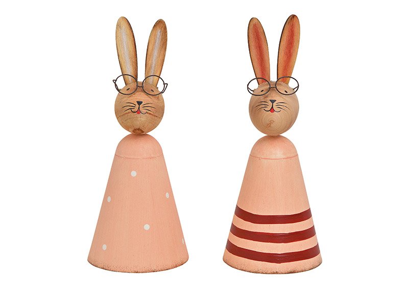Conejo con gafas, metal, madera rosa/rosa 2 compartimentos (c/h/d) 8x20x8cm
