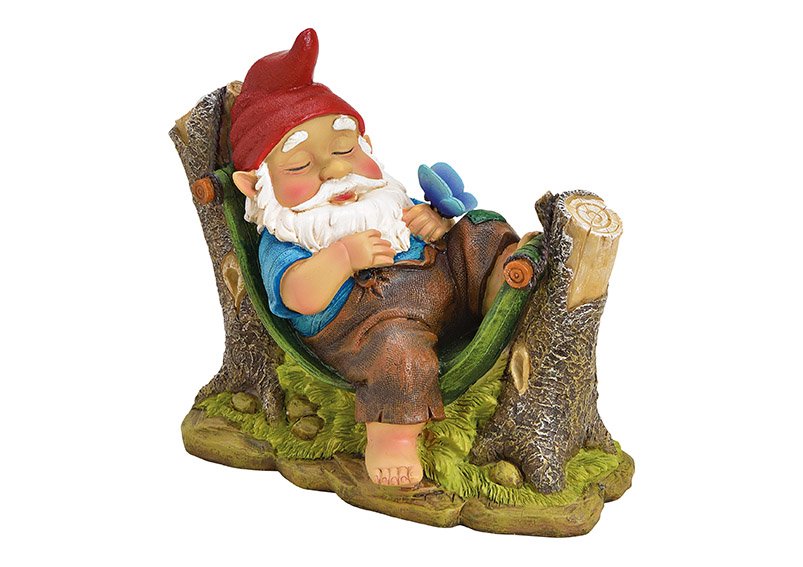 Garden gnome on hammock made of poly Colorful (W/H/D) 22x18x10cm