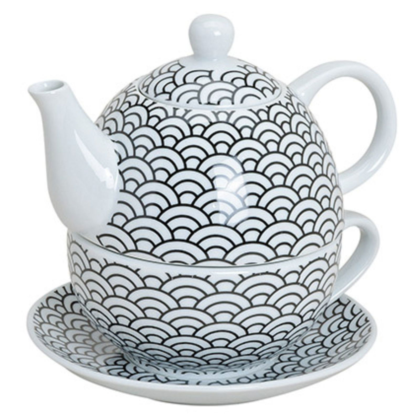 Teekannen-Set Retro aus Porzellan, 3-teilig, 2-fach sortiert H/B/T 15/17/15 cm Töpferei, Kochgeschirr, Topf, Porzellan, Tasse
