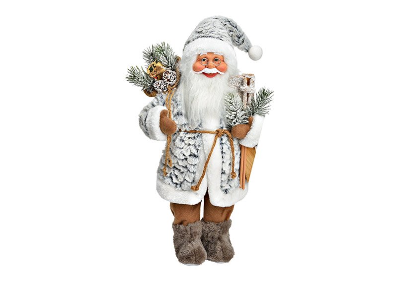 Babbo Natale in plastica/tessuto grigio, marrone (L/H/D) 24x49x18cm