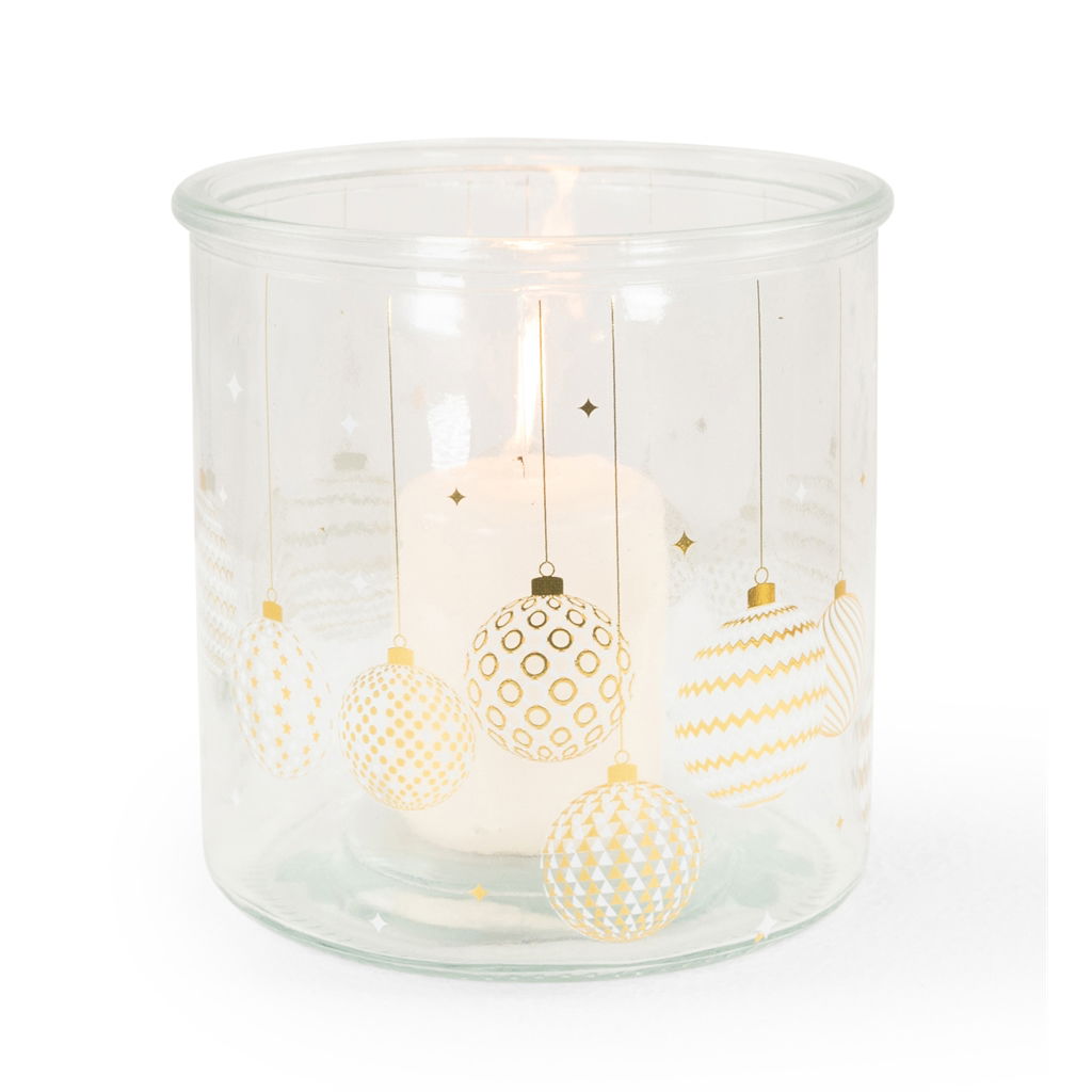 Tarro para velas con decoración, cristal, 12x12cm, 1 ud, dorado, @