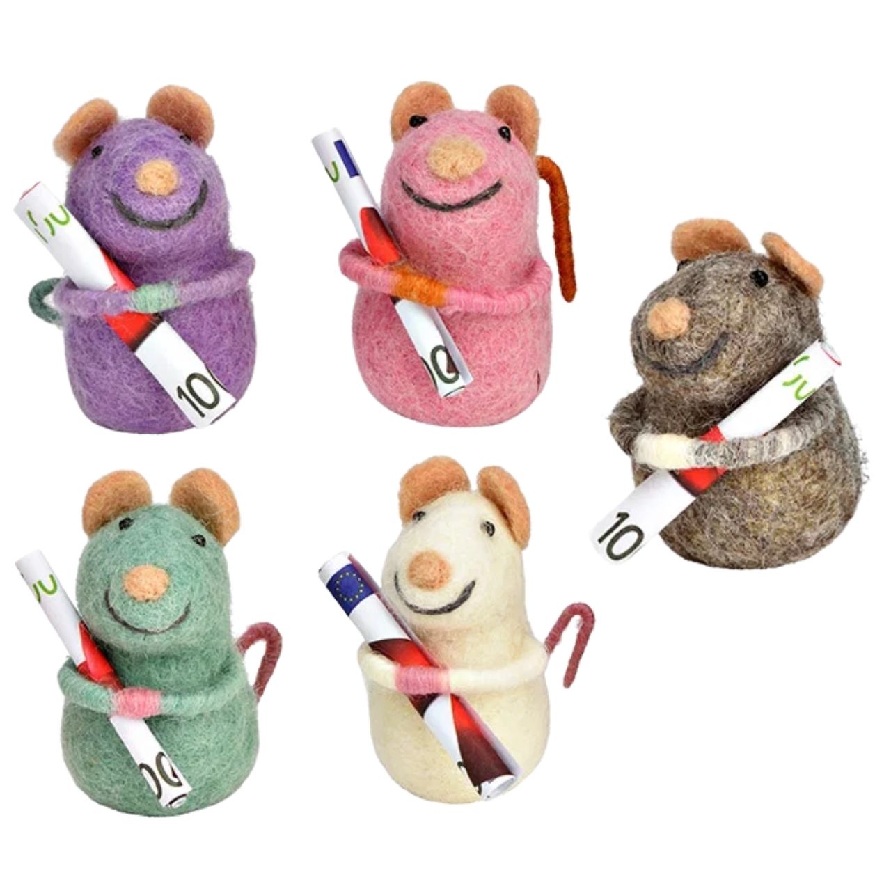 Plüsch Maus, Geldrolle, kleine Maus, bunter Plüsch, Spielzeugfigur