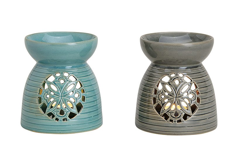 Duftlampe aus Keramik, 2-fach sortiert, (B/H/T) 13x15x13 cm