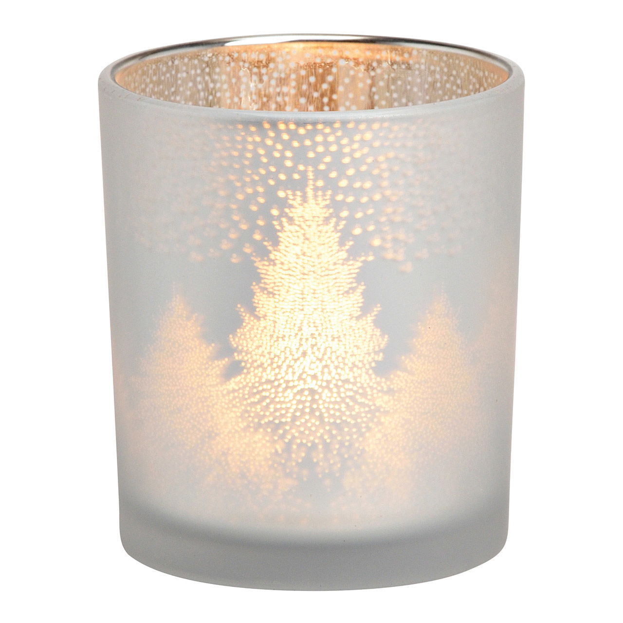 Windlicht winterbosdecor van glas zilver (B/H/D) 7x8x7cm