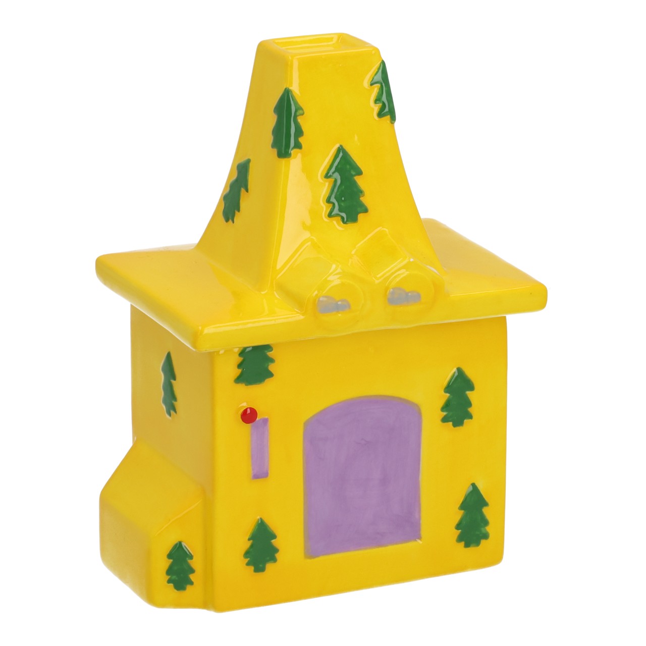 Weihnachtsmann & Co. KG Dose Geschenkmachine aus Keramik, Gelb (B/H/T) 10x15x6cm Spielzeughaus, Gelb, Kleine Häuserform, Grün, Tür/Schriftzug