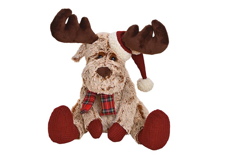 Moose with knitted hat made of plush brown (w / h / d) 28x35x23cm