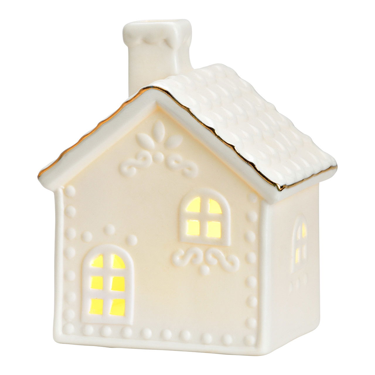 LED house (excl. 3xLR44) made of porcelain, white (W/H/D) 10x12x8cm Essen, Süßigkeiten