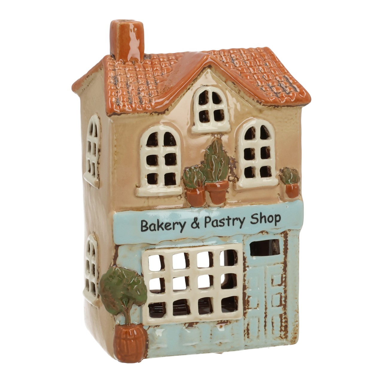 Keramikfigur, Miniaturhaus, Bäckerei, Hausdeko, Töpfereikarikatur