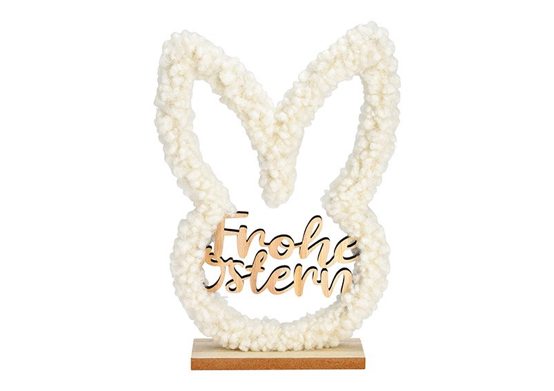 Lepre, Buona Pasqua, in legno, tessuto bianco (L/H/D) 14x22x5cm