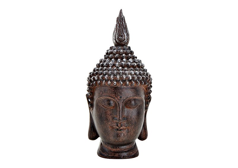 Boeddha hoofd gemaakt van poly bruin (w/h/d) 16x30x16cm