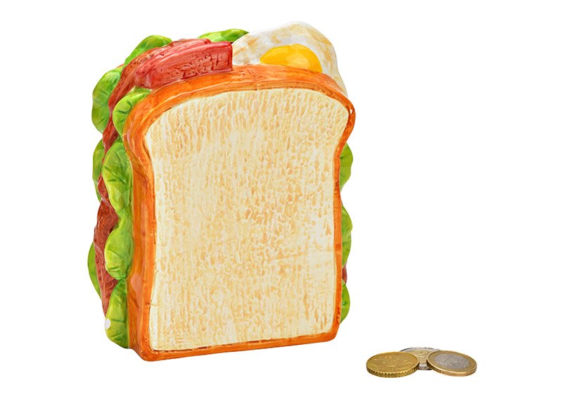 Sandwich spaarpot keramiek, kleurrijk (B/H/D) 12x15x6cm