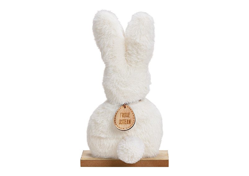 Conejo de peluche sobre base de madera blanco (c/h/d) 14x25x5cm