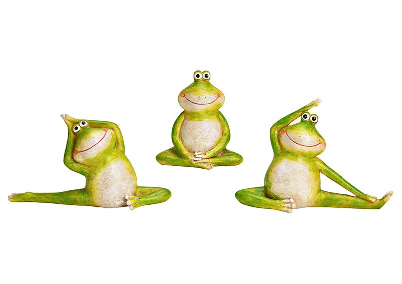 Yoga frog from poly green 3-fold, (W/H/D) 20x10x5cm 11x11x7cm