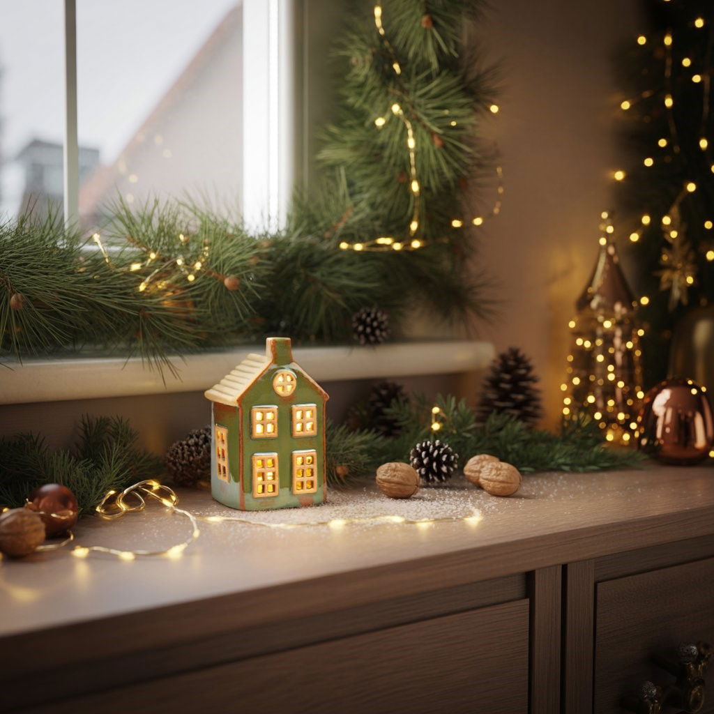 LED Lichthaus aus Keramik (exkl. 2xAG13), Grün (B/H/T) 6x11x6cm Postfach