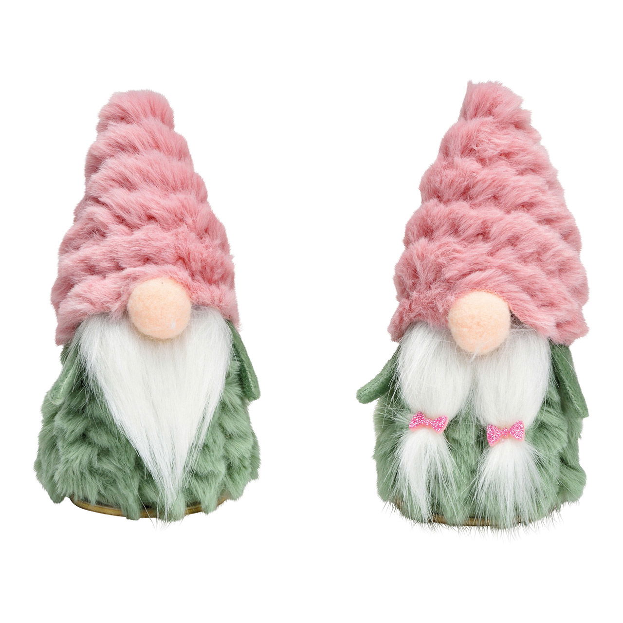 Gnome made of textile green, pink 2-fold, (W/H/D) 7x13x7cm