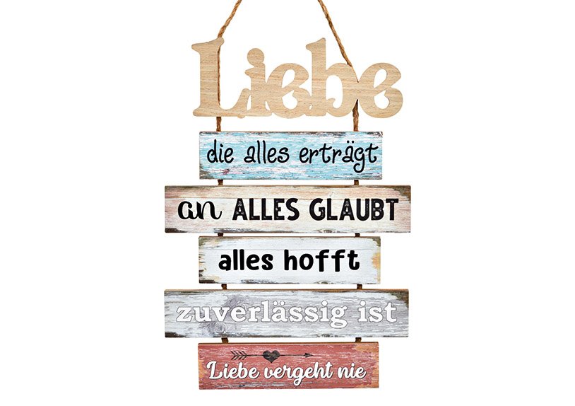 Wall picture, sayings, Liebe..., wood, colorful 33x48x1,5cm