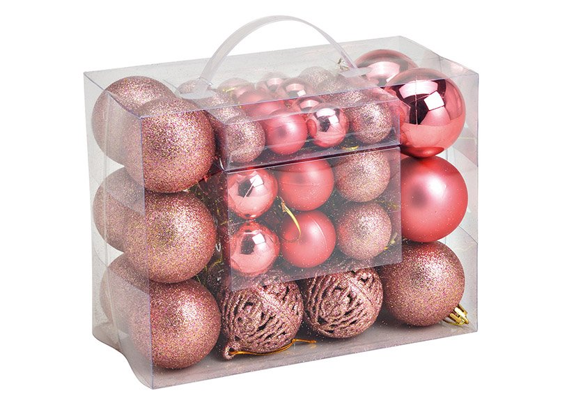 Juego de bolas de Navidad de plástico Naranja Rosa/Rosa Juego de 50, (A/A/A) 23x18x12cm Ø3/4/6cm