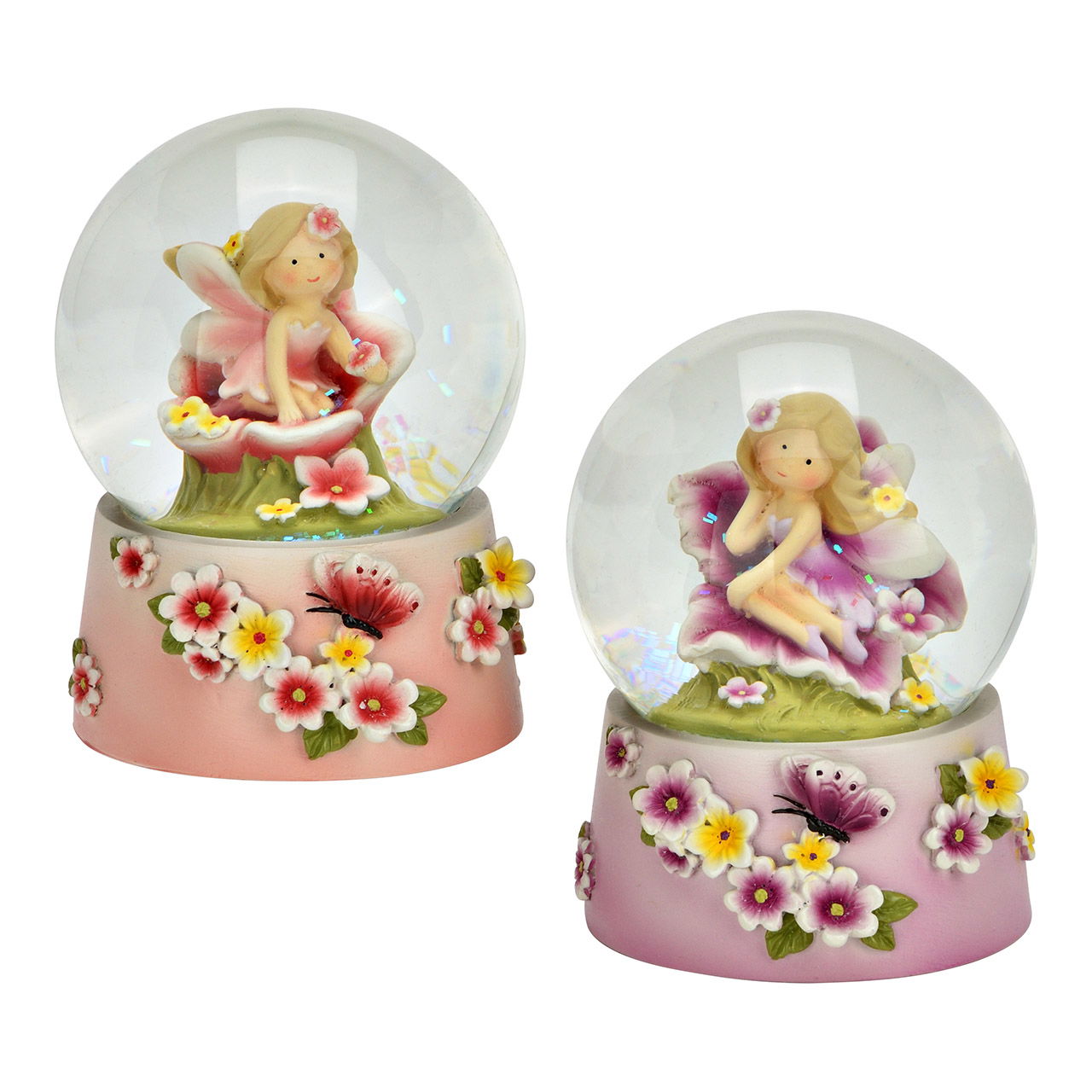 Snow globe fairy made of glass/poly, 2-fold, pink/purple (W/H/D) 6x9x6cm Figur, Geburtstagstorte, Essen, Porzellan, Töpferei