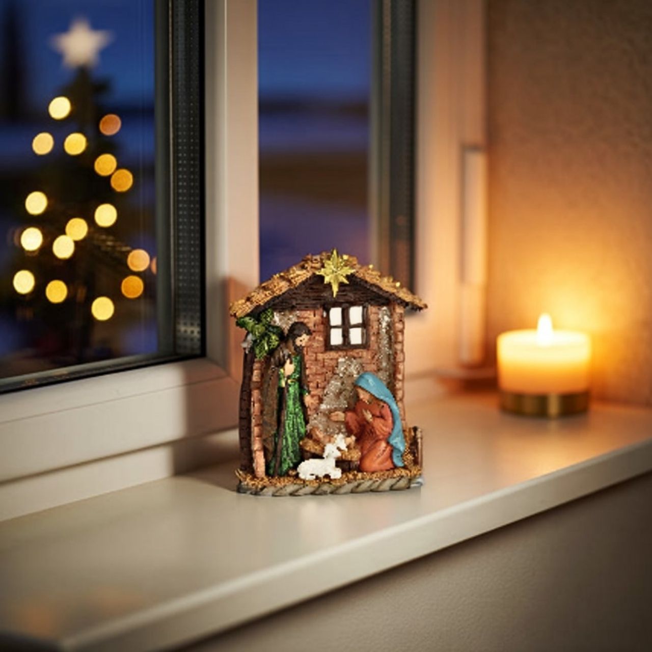 Poly kerststal, kleurrijk (B/H/D) 13x17x4cm Poly kerststal, kleurrijk (B/H/D) 13x17x4cm