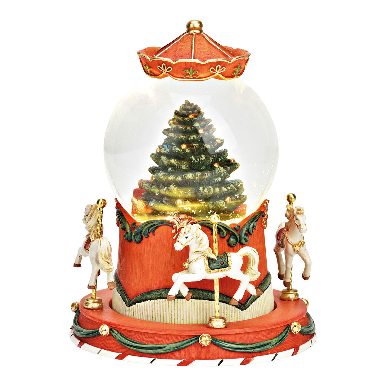 Music box, snow globe carousel made of poly/glass colorful (W/H/D) 14x19x14cm battery operation 3xAAA not included, 8 songs Music box, snow globe carousel made of poly/glass colorful (W/H/D) 14x19x14cm battery operation 3xAAA not included, 8 songs