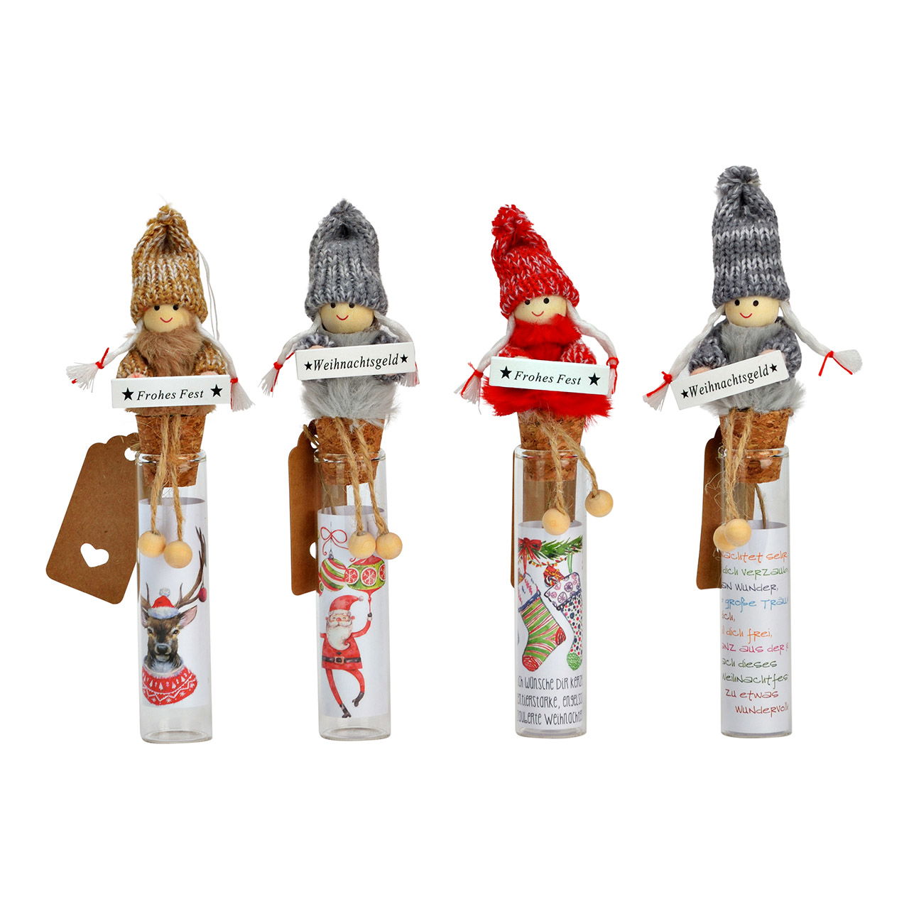 Provetta natalizia in vetro, tripla, rossa/grigia/marrone (W/H/D) 4x16x4cm 20pz. in scatola da esposizione Person, Figur