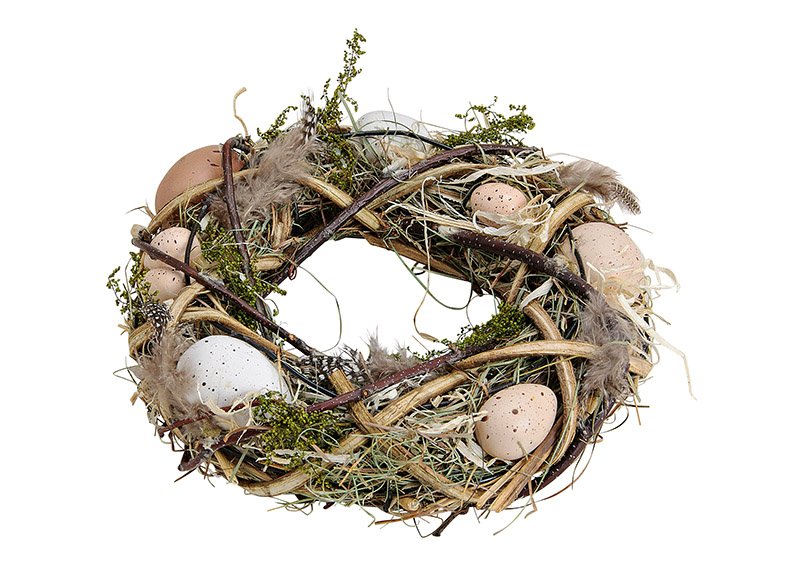 Couronne de Pâques en bois, plastique Décor d'œufs, marron (L/H/P) 25x25x7cm