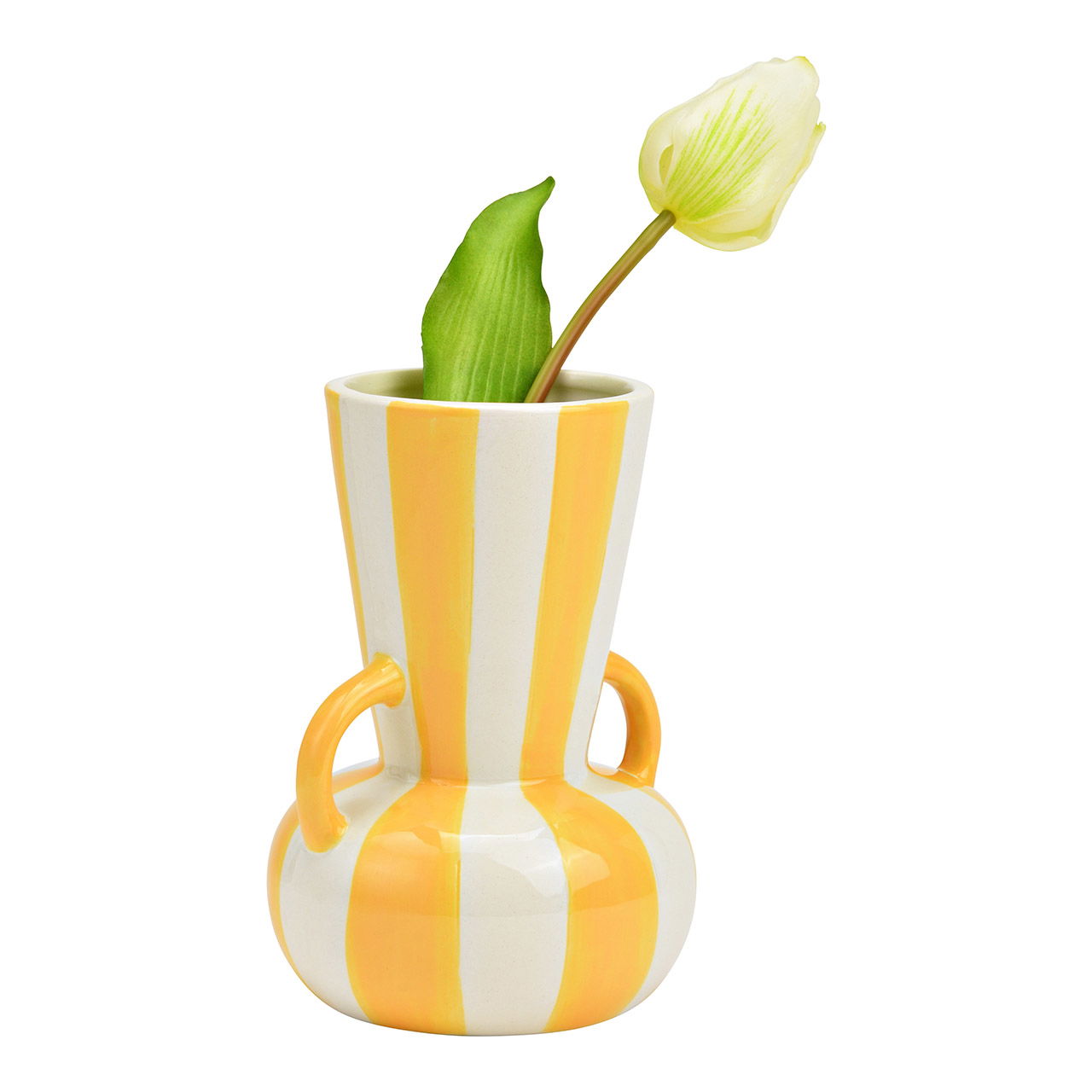 Vase gestreift aus Keramik, Gelb/Weiß (B/H/T) 11x16x11cm Vase gestreift aus Keramik, Gelb/Weiß (B/H/T) 11x16x11cm