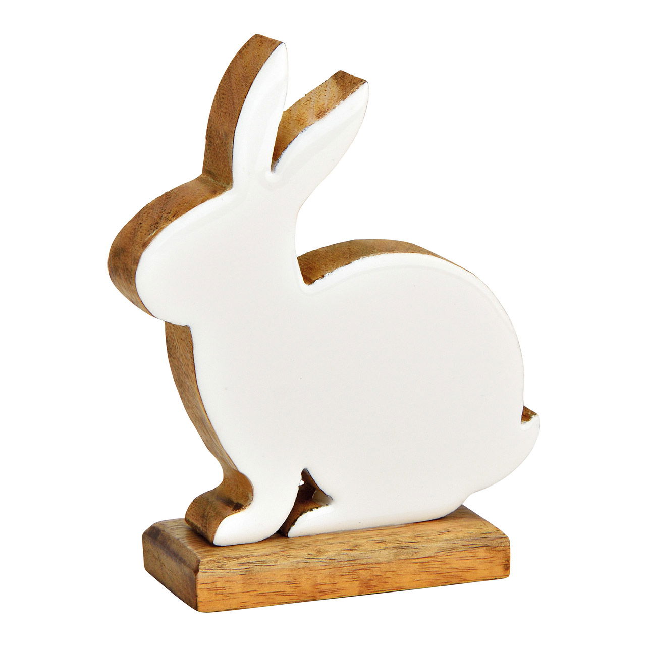 Aufsteller Hase aus Mangoholz weiß (B/H/T) 14x18x5cm