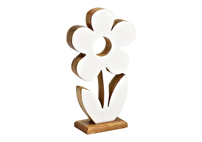 Présentoir Fleur en bois de manguier blanc (L/H/P) 12x22x5cm