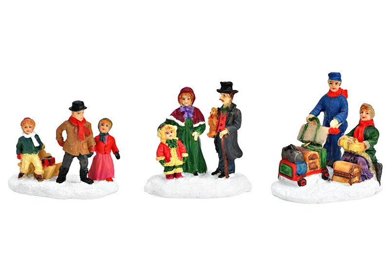 Groupe de figurines miniatures en poly multicolore 3 fois, (L/H/P) 7x6x4cm