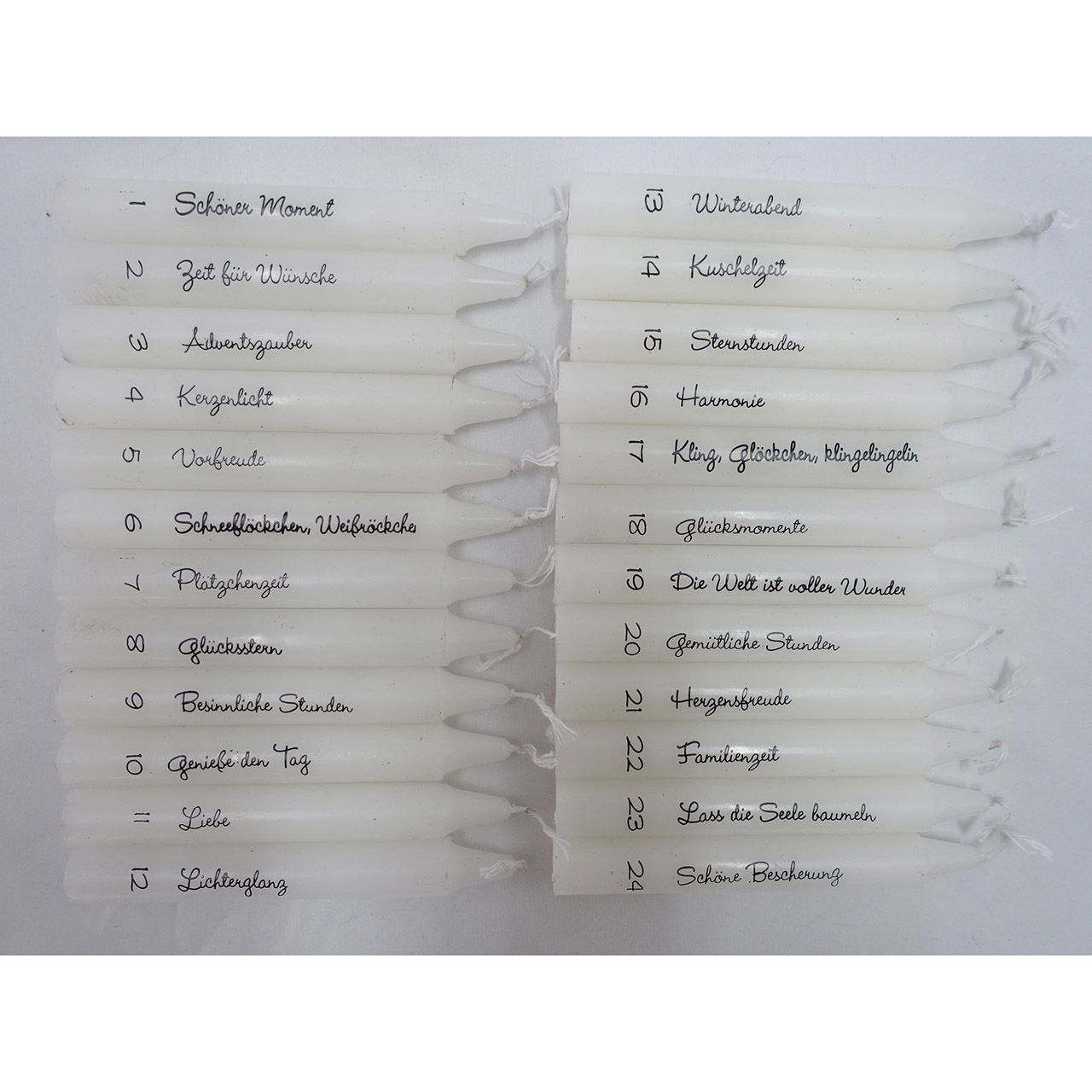 Bougies de l'Avent Lot de 24 bougies avec bougeoir 6x1,5cm Bougie 1,5x11x1,5cm en cire blanche (L/H/P) 11x12x11cm