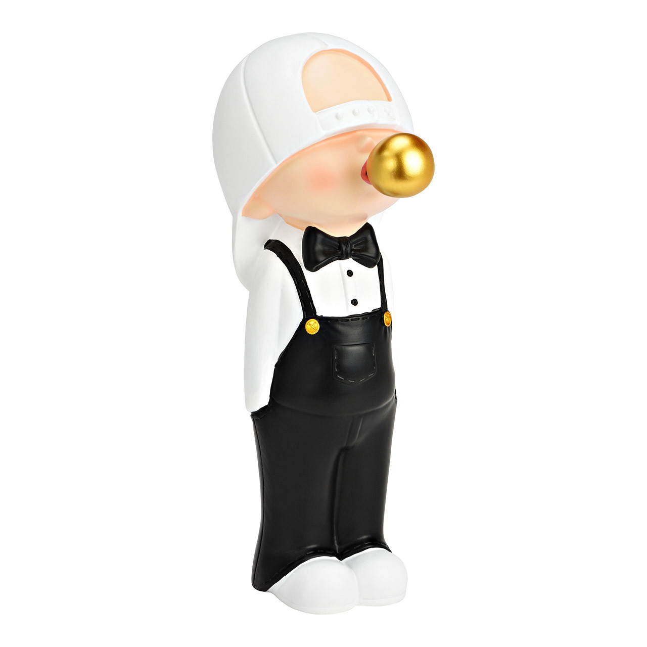 Figure boy with chewing gum bubble made of poly, black/white/gold W/H/D) 13x38x22cm Figure boy with chewing gum bubble made of poly, black/white/gold W/H/D) 13x38x22cm