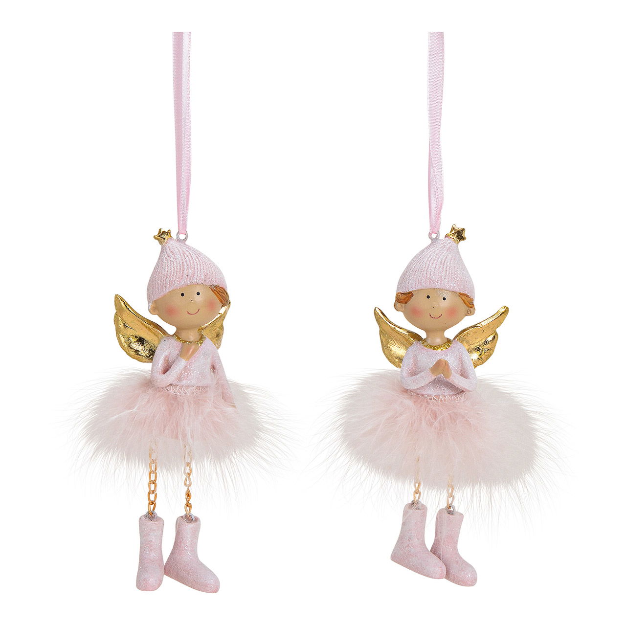 Hangende engel van poly, veer, metaal roze, goud 2-voudig, (B/H/D) 5x14x3cm Hangende engel van poly, veer, metaal roze, goud 2-voudig, (B/H/D) 5x14x3cm