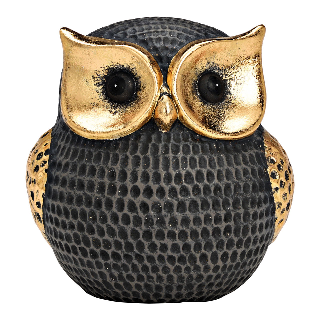 Eule aus Ton, Schwarz/Gold (B/H/T) 17x18x15cm Eule aus Ton, Schwarz/Gold (B/H/T) 17x18x15cm
