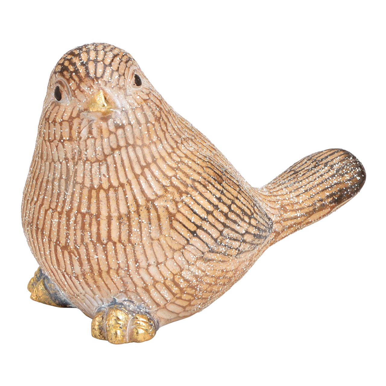 Vogel mit Glitter aus Ton, Champagner (B/H/T) 15x12x9cm Vogel mit Glitter aus Ton, Champagner (B/H/T) 15x12x9cm