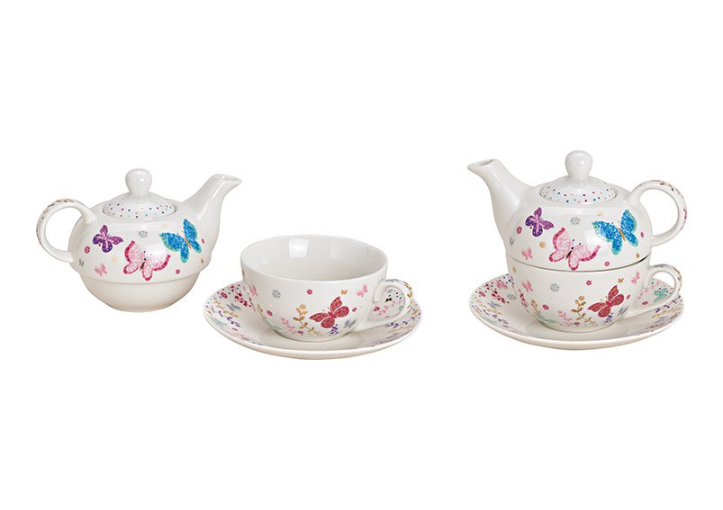 Teapot-set butterfly porcelain white 3-set 17x15x17cm