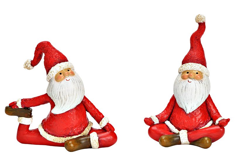 Père Noël de yoga en poly rouge 2 fois, (L/H/P) 12x10x5cm 9x13x5cm