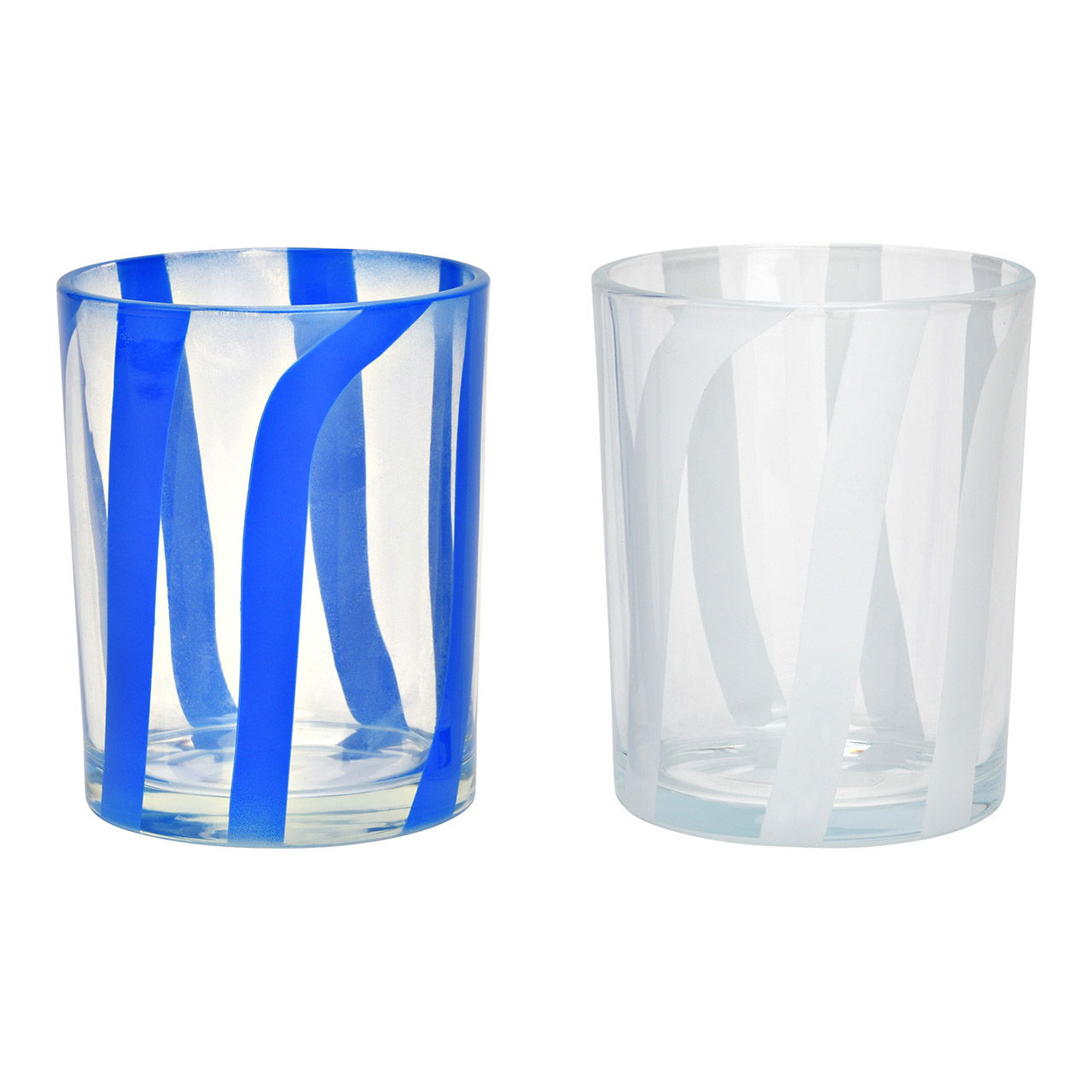 Windlicht gestreift aus Glas 2-fach, Transparent/Blau/Weiß (B/H/T) 10x12x10cm