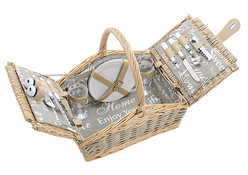 Picknick basket 2 person wicker 14 pcs. 40x27x35 cm