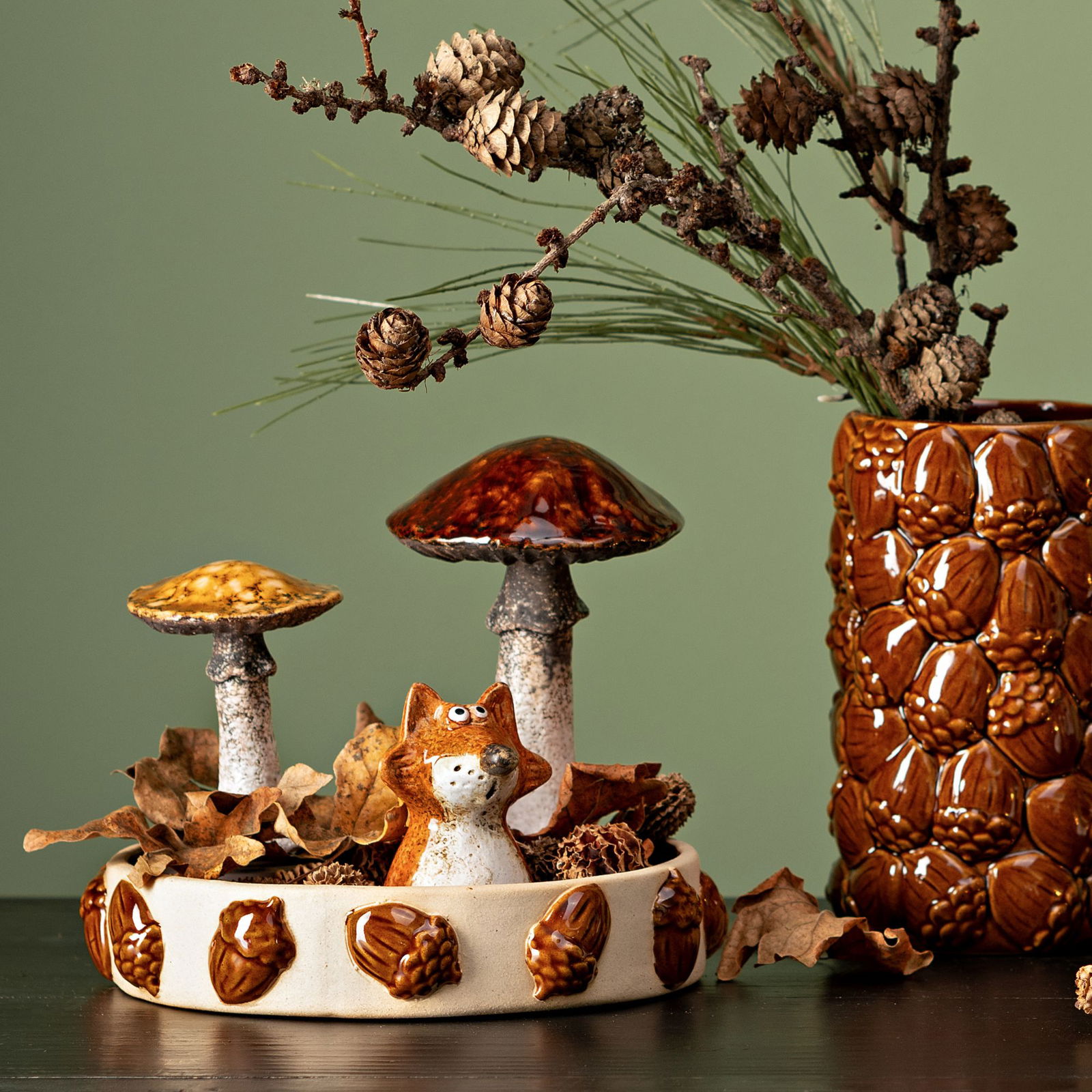 Pilz aus Steingut, 3-fach, Braun (B/H/T) 6x9x6cm